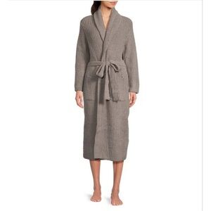 Barefoot Dreams Taupe Ribbed Knit Long Belted Robe